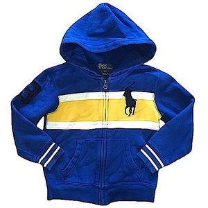 Polo Ralph Lauren Blue & Yellow Color Block Embroidered Big Pony Hoodie